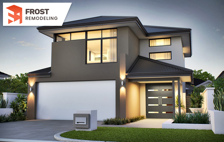 Exterior home design and remodeling with garage and second story