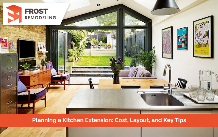 A modern kitchen extension featuring an open layout with natural light.